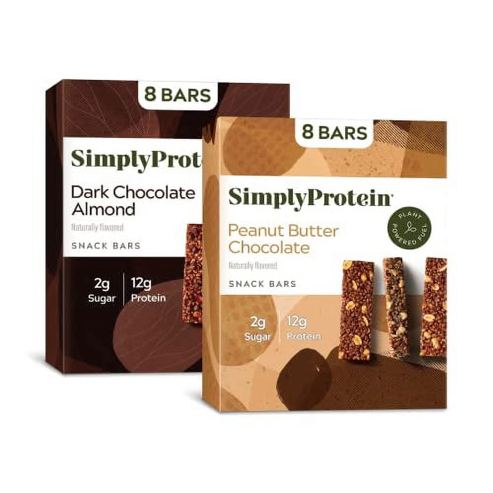 Simply Protein Peanut Butter Chocolate & Dark Chocolate Almond Protein Bar, Low Sugar Protein
