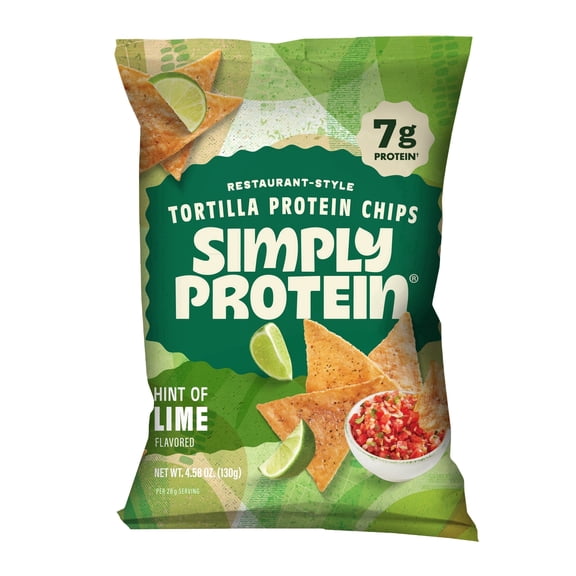 Simply Protein Restaurant Style Tortilla Chips, Hint of Lime, 7g Protein, Gluten Free, 1 pack, 4.58 oz