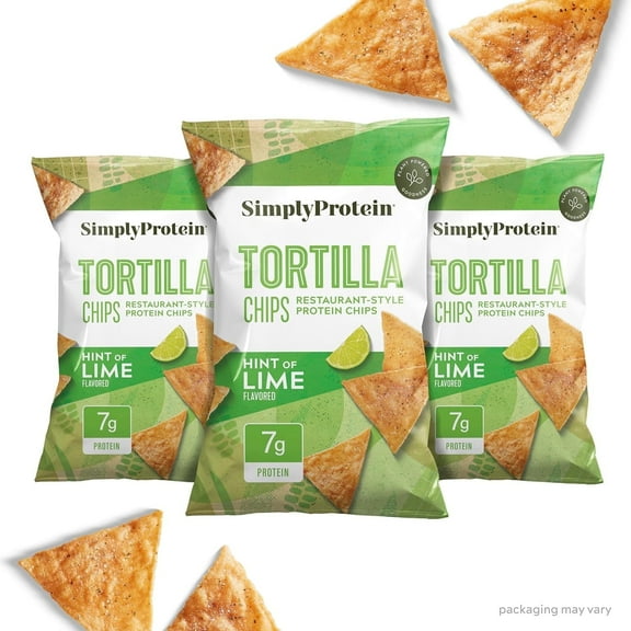 Simply Protein Tortilla Style Protein Chips, Hint of Lime, 7g Protein, Gluten Free, 3-Pack