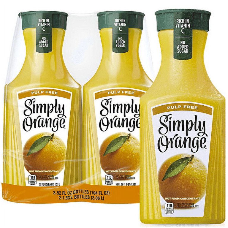 Simply Orange Pulp Free Juice Bottle, 52 Fl Oz, Juice and Drinks