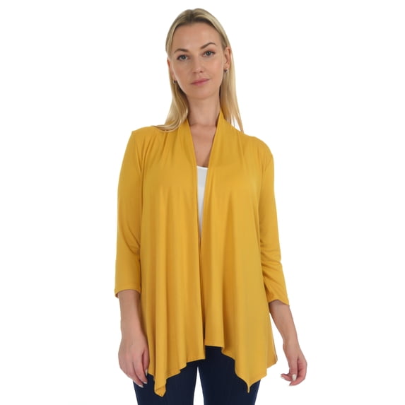 Simply Ravishing Women's Basic Assymetrical 3/4 Sleeve Open Drape Cardigan, 4X, Mustard
