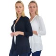 thumbnail image 1 of Simply Ravishing Women's Basic Assymetrical 3/4 Sleeve Open Drape Cardigan, 5X, Black Ivory, 1 of 1