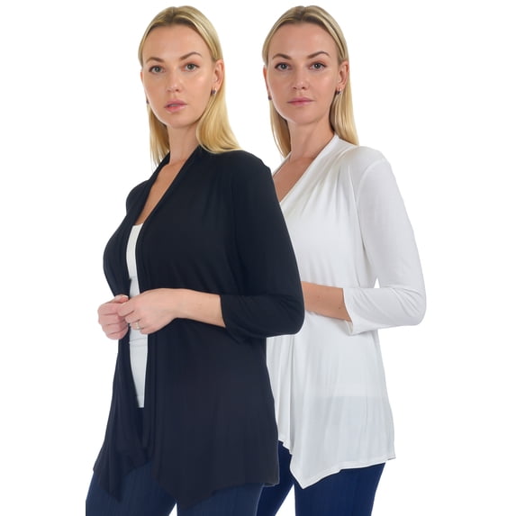 Simply Ravishing Women's Basic Assymetrical 3/4 Sleeve Open Drape Cardigan, 5X, Black Ivory
