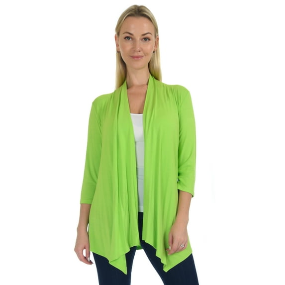 Simply Ravishing Women's Basic Assymetrical 3/4 Sleeve Open Drape Cardigan, Large, Lime