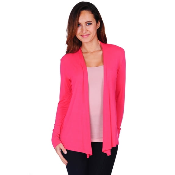 Simply Ravishing Women's Basic Long Sleeve Hip Length Open Drape Cardigan, 4X, Coral