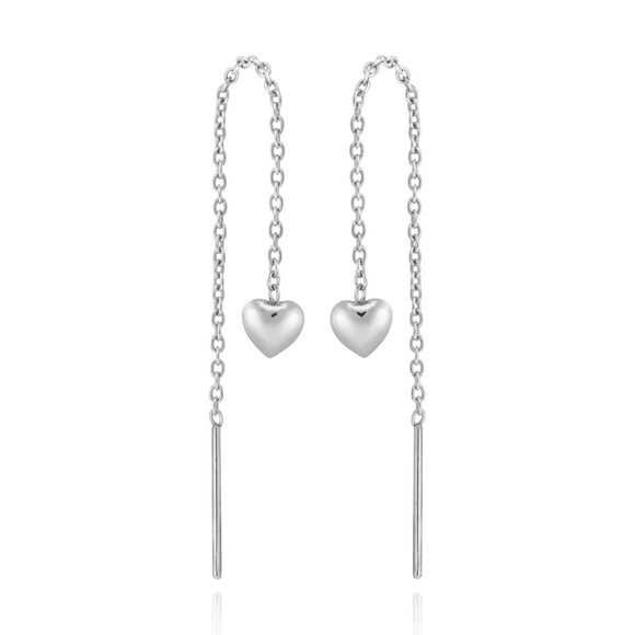 Simply Romantic Sterling Silver Chained Sweet Mini Hearts Slide Through Earrings