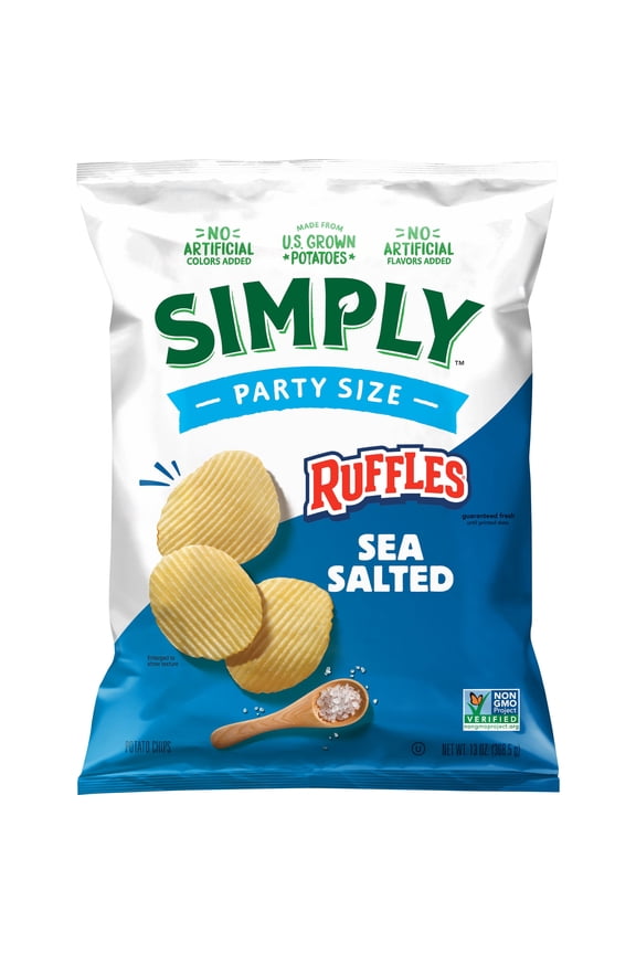 Ruffles Potato Chips Sea Salt, Party Size, 13 oz