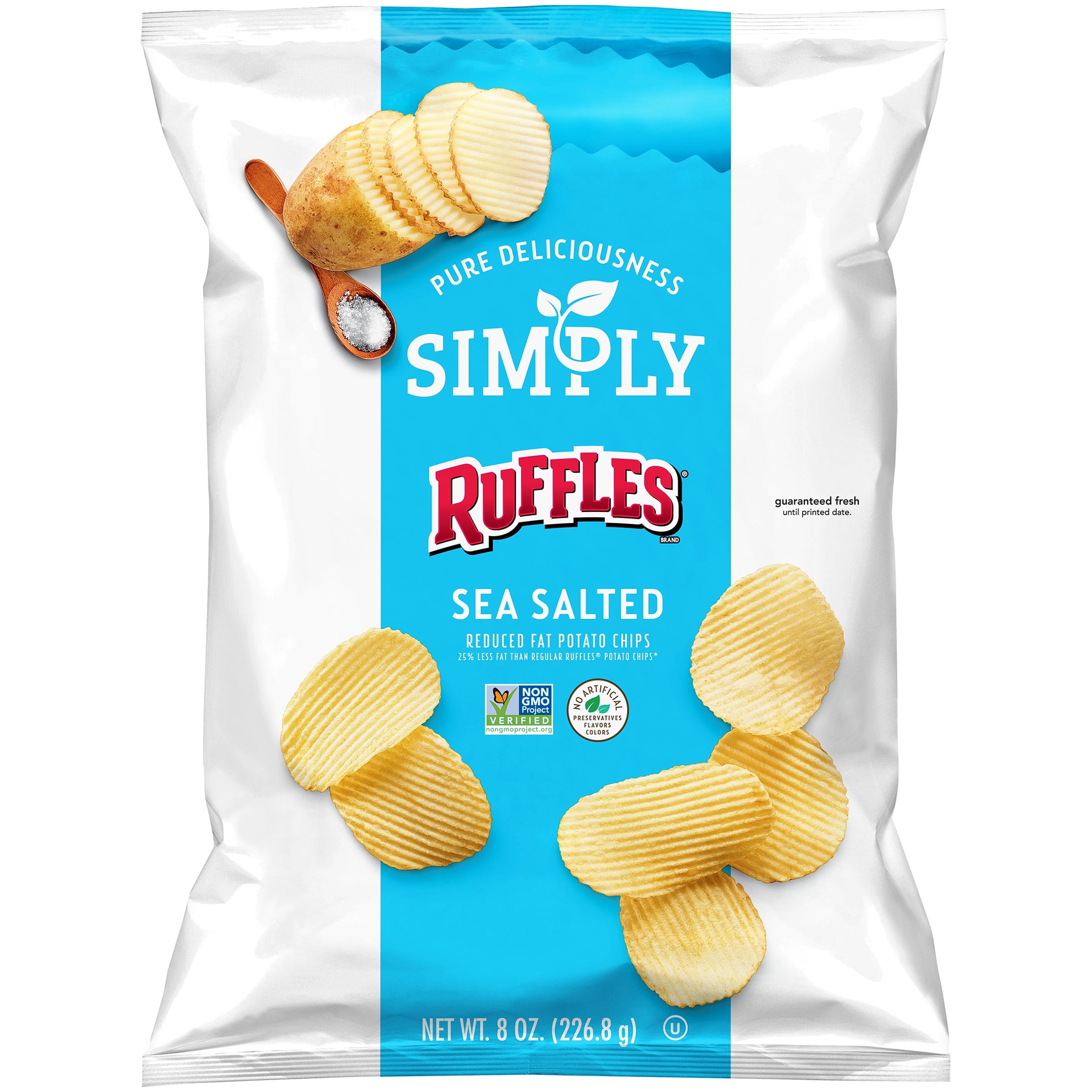 Simply Ruffles Sea Salted Reduced Fat Potato Chips, 8 oz Bag