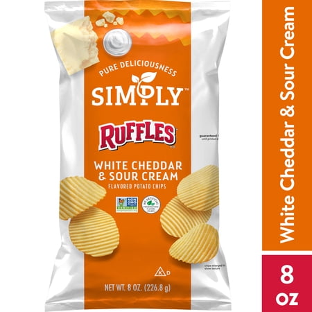 Simply Ruffles, White Cheddar & Sour Cream Potato Chips, 8 oz Bag, Gluten-Free, Snack Chips