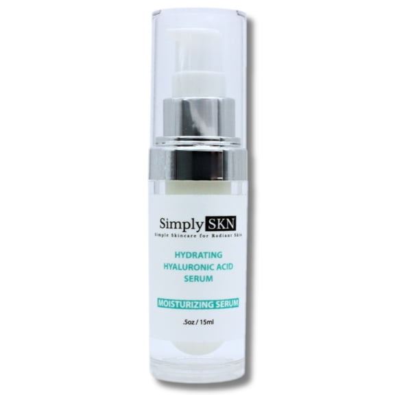Simply SKN Hyaluronic Acid Serum For Face - Hydrating Serum Visibly Plumps Skin - For All Skin Types - Anti Aging Serum with Vitamin C and Vitamin E - 0.5 Fl. Oz. Travel Size