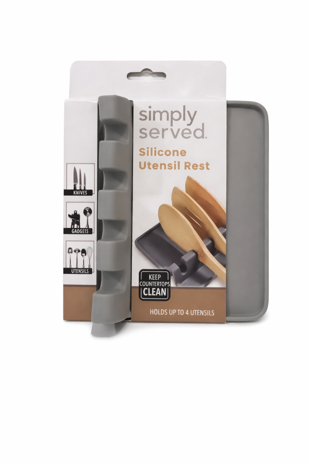 Simply Served Silicone Utensil Rest, Holds 4 Utensils, Knives, Gadgets ...