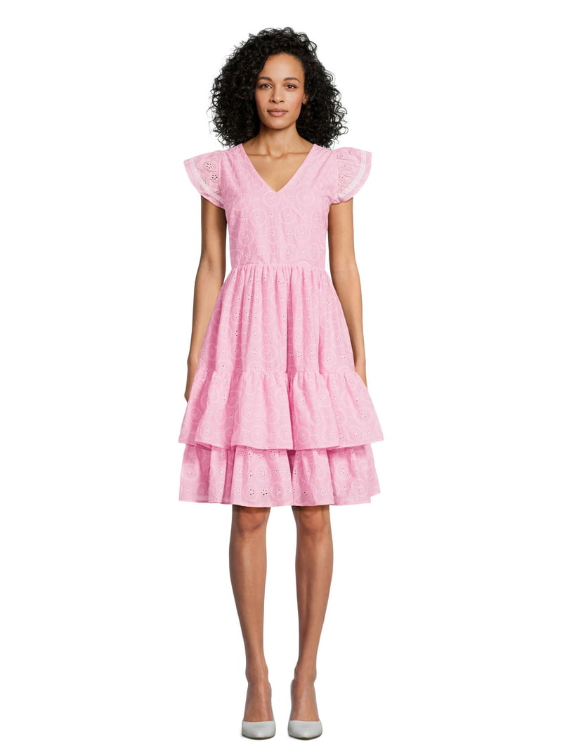 sachin and babi light blue dress V-Neck Ruffle Embellished Tiered Dress in Black