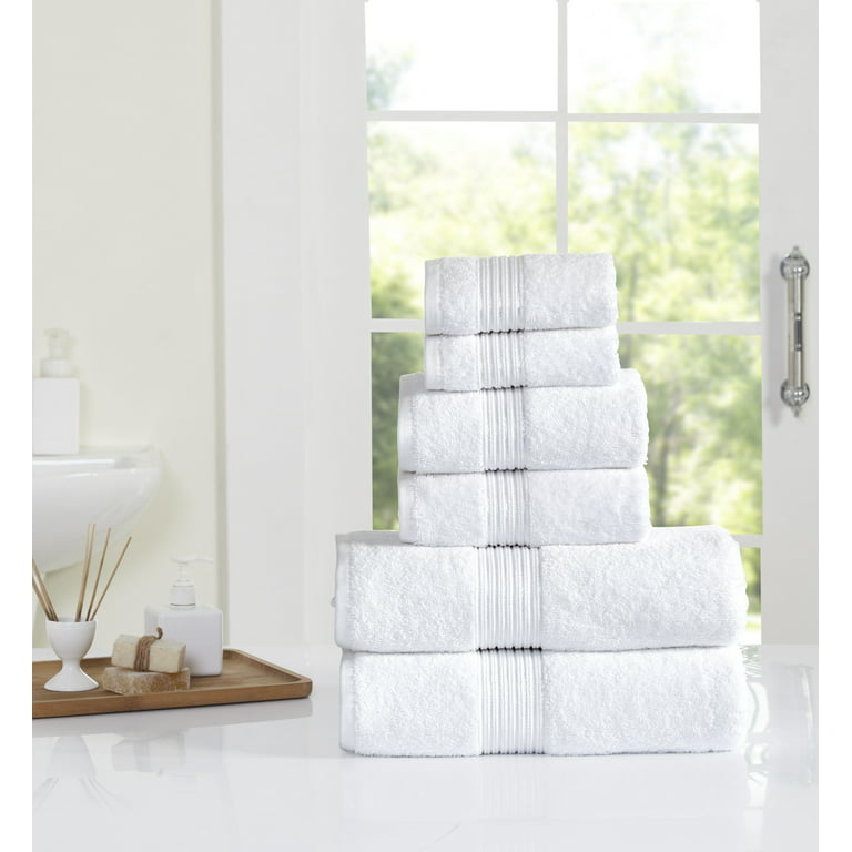 6-Piece White Solid 100% Cotton Bath Towel Set
