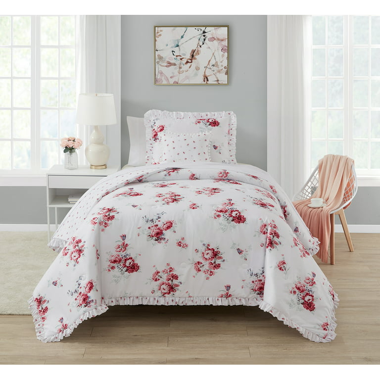 Simply Shabby Chic Sunbleached Floral 3-Piece Soft Washed Microfiber  Comforter Set, Twin 