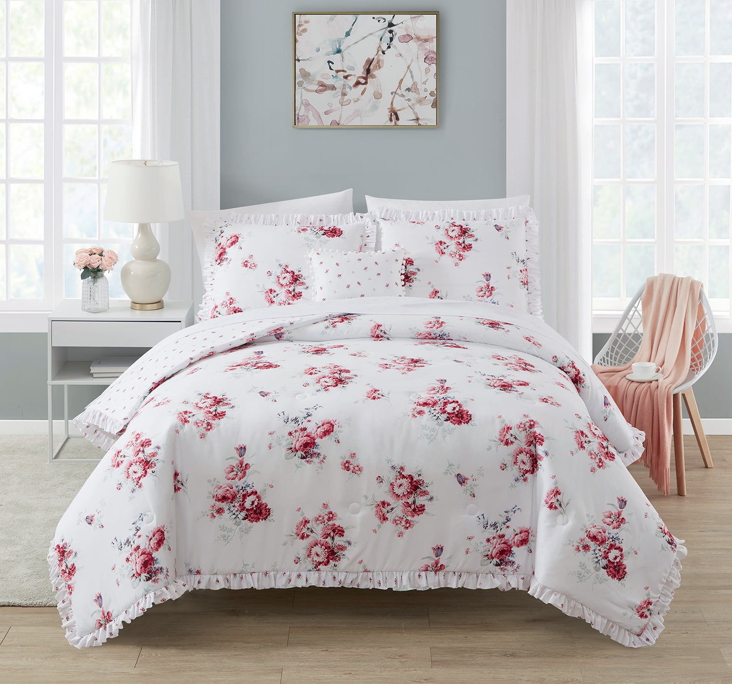 Simply Shabby Chic Sunbleached Floral 4-Piece Washed Microfiber