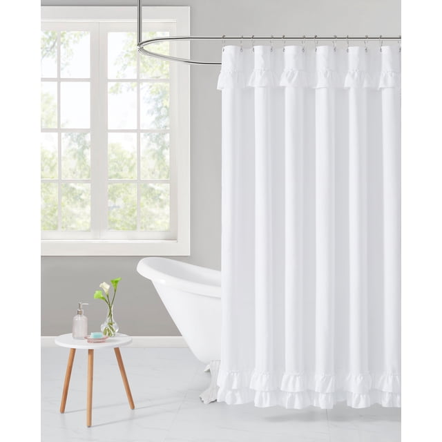 Simply Shabby Chic White Ruffle Polyester Shower Curtain, 72 x 72
