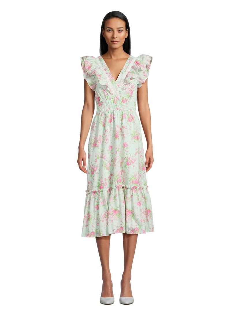 green emerald velvet dress Green Floral Ruffle Off Shoulder Maxi Dress – PinkBlush main image 0