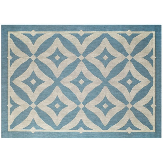 SimplyShade 5.25' x 7.25' Blue and Ivory Geometric Outdoor Area Throw Rug