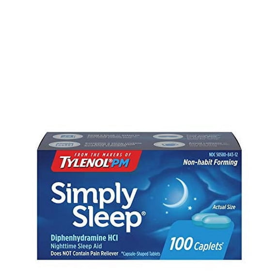 Simply Sleep Nighttime Sleep Aid Caplets with 25 mg Diphenhydramine HCl, Non-Habit Forming, 100 ct