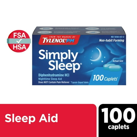Simply Sleep Non-Habit Forming Nighttime Sleep Aid Caplets, 100 Count