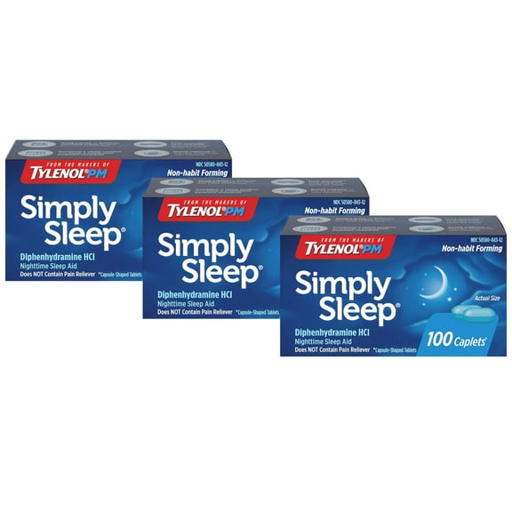 Simply Sleep Non-Habit Nighttime Sleep Aid Diphenhydramine Caplets, 100 Ct, 3-Pack