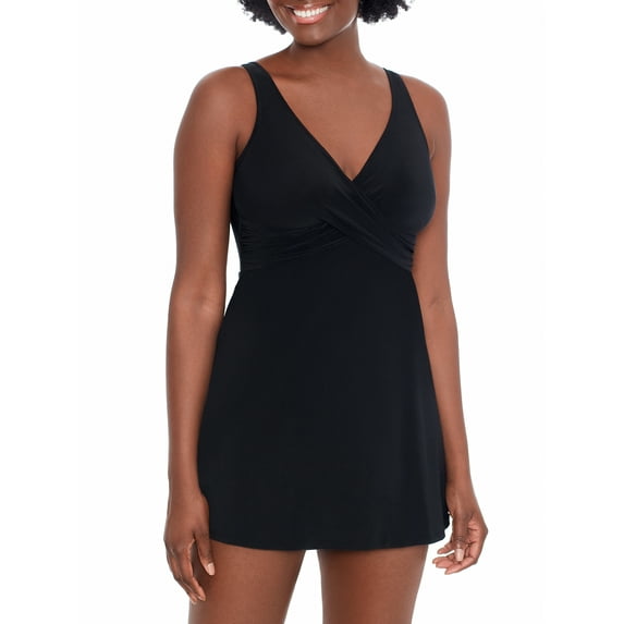 Simply Slim Women's and Plus Cross Your Heart One Piece Swim Dress, Sizes M-3X