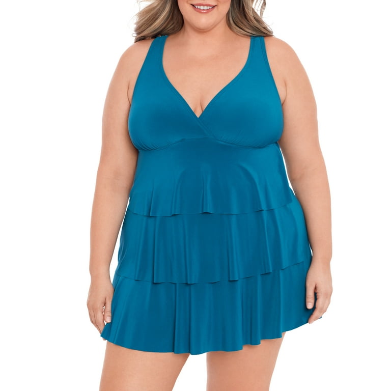 Simply Slim Women s and Plus Get Ruffled One Piece Swim Dress Sizes S 3X