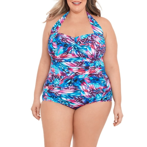 Simply Slim Women's and Plus Glam Sheath One Piece Swimsuit, Sizes M-3X