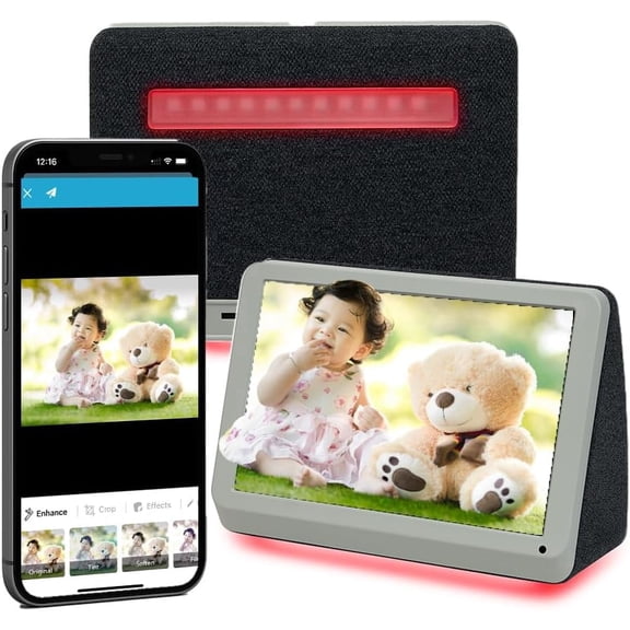 Simply Smart Home PhotoShare MyLuma 7" WiFi Digital Photo Frame with LED Lights, Touchscreen, Bluetooth & USB Connectivity, Stardust Grey
