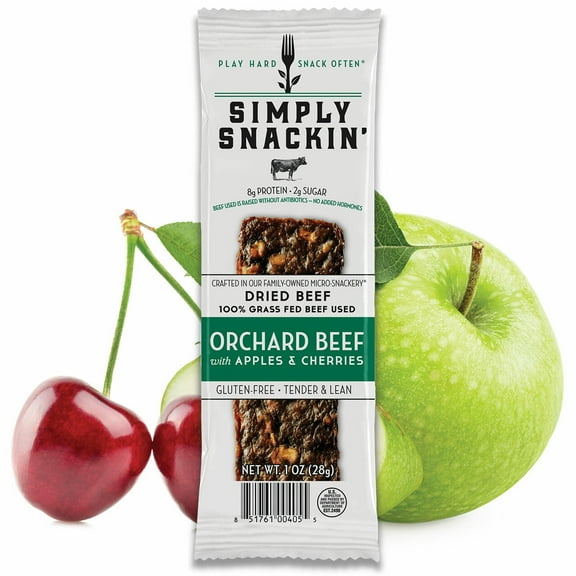 Simply Snackin' Beef Protein Snack - Orchard Beef with Apples & Cherries Size: 24-Pack