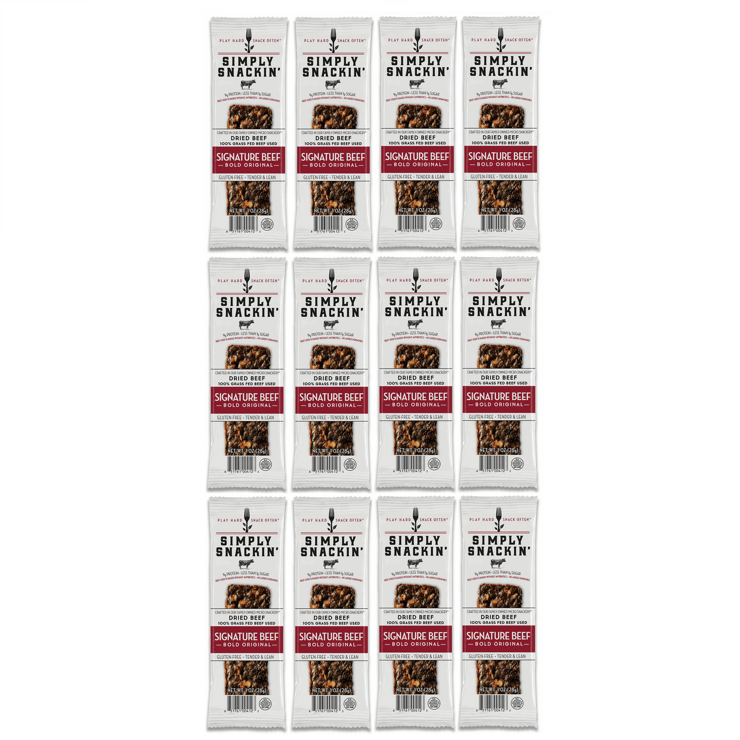 Simply Snackin' Beef Protein Snack - Signature Beef BOLD Original Size: 12-Pack