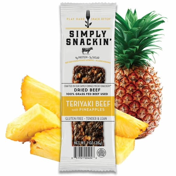 Simply Snackin' Beef Protein Snack - Teriyaki Beef with Pineapples Size: 12-Pack