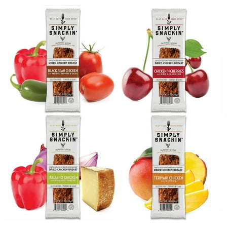Simply Snackin' Chicken Protein Snack - Variety Pack Size: 24 pc Variety Pack (96 Strips)