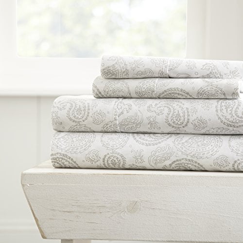 Light Gray Floral Deep Pocket Full Sheet Set