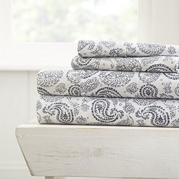 Simply Soft 4 Piece Sheet Set - Coarse Paisley Pattern 4 Piece Bed Sheets Set