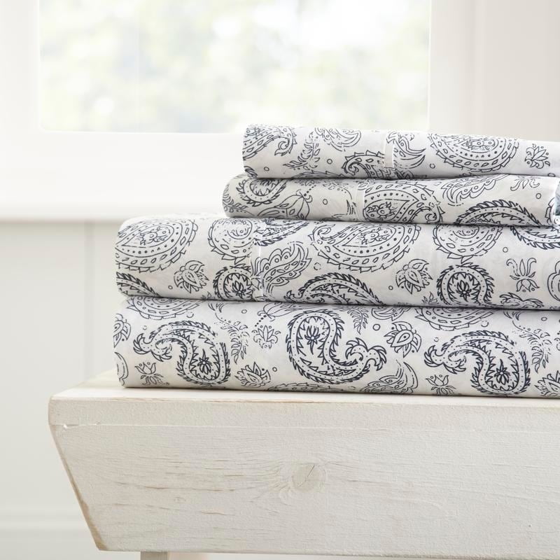Navy Paisley Print Twin Microfiber Sheet Set