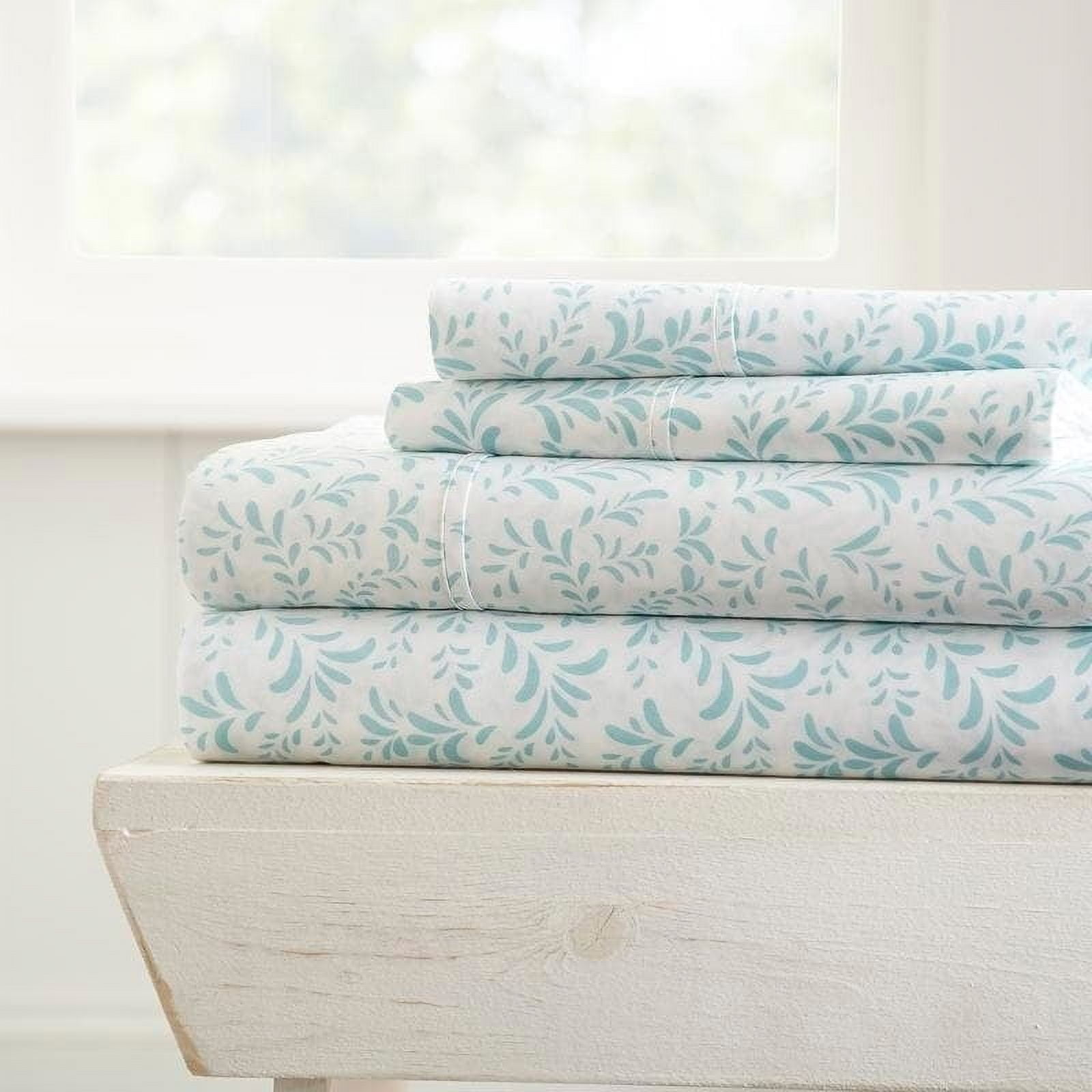 King Light Blue Floral Microfiber Deep Pocket Sheet Set