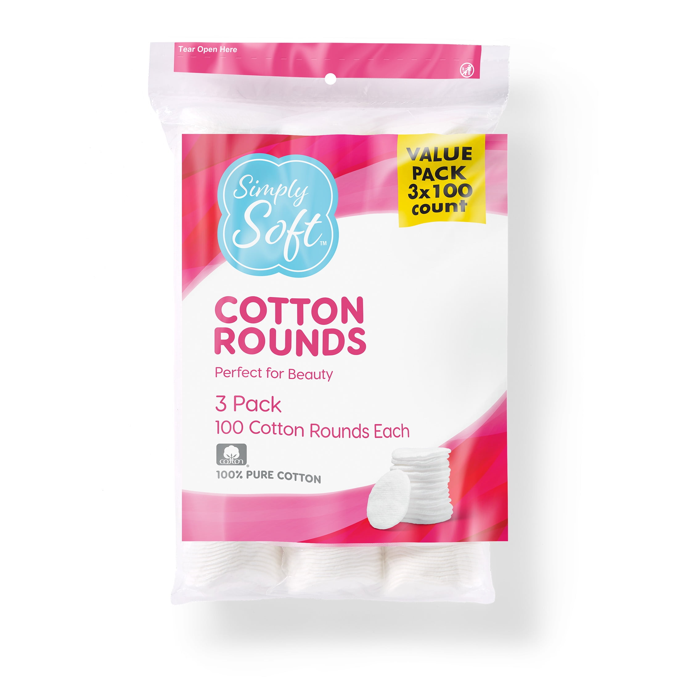 Simply Soft Cotton Rounds, 100% Natural, Lint- Free Cotton Pads, 300 Count