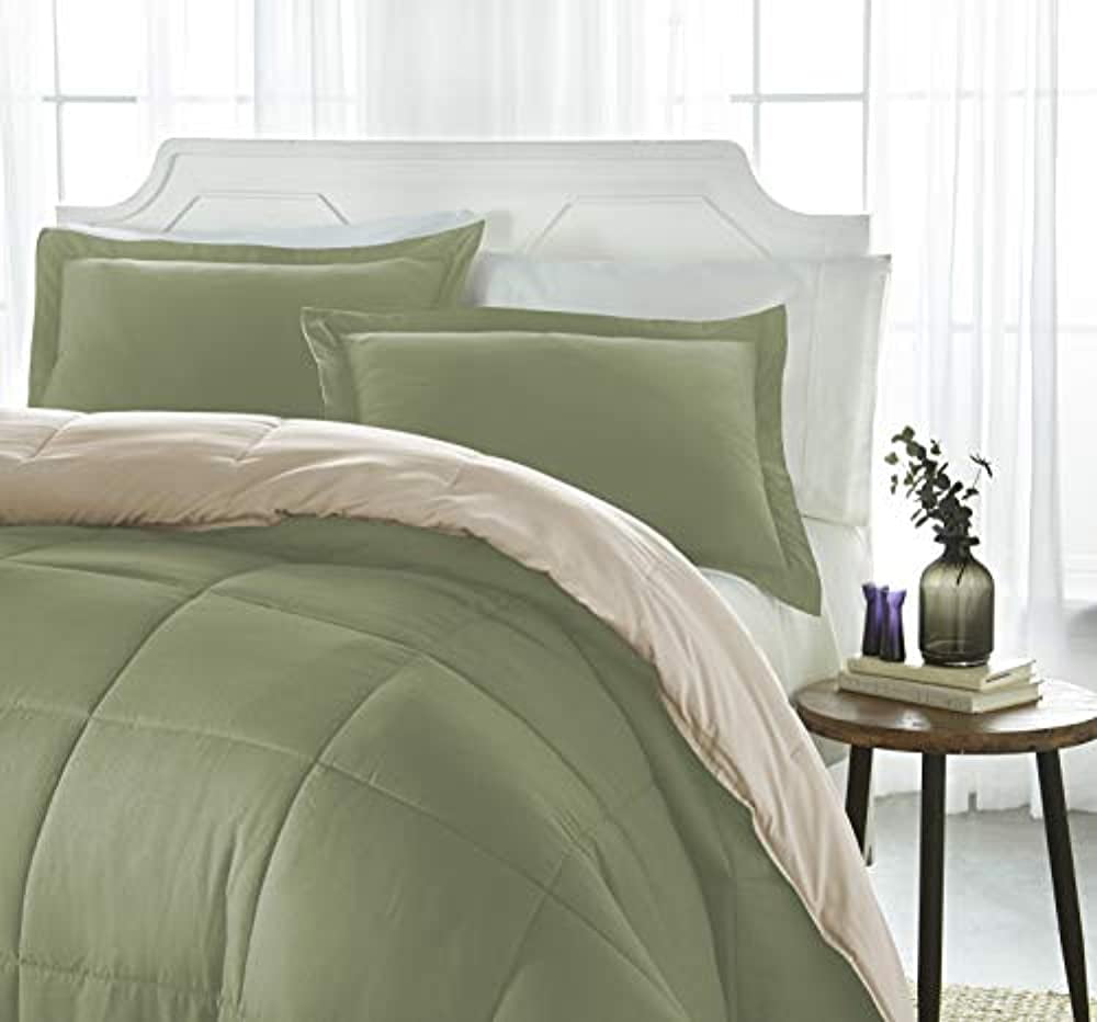 Sage and Ivory Microfiber Full/Queen Reversible Comforter Set