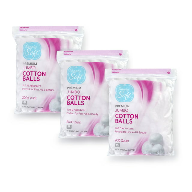 Simply Soft Premium Cotton Balls, 100% Pure Cotton, Absorbent, 200 ...