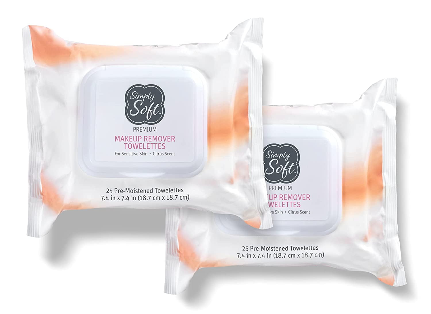Simply Soft Premium Makeup Remover Towelettes, Citrus Scented Wipes, 50 Count (2 Packs of 25