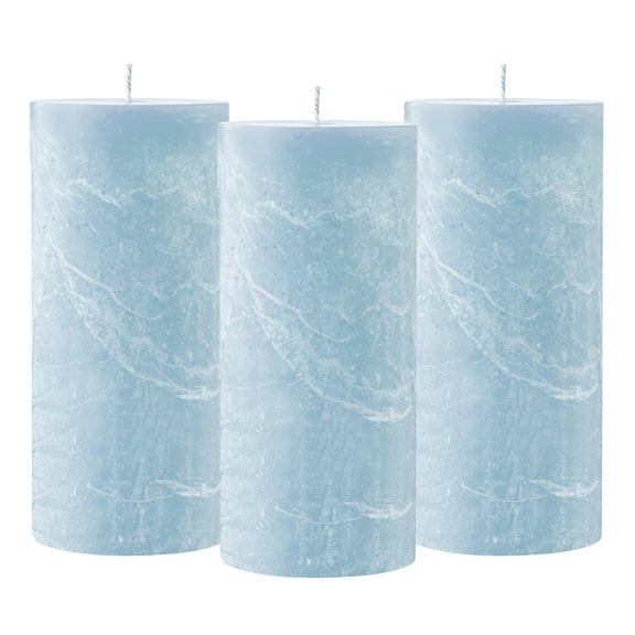 Simply Soson 3x6 inch Light Blue Pillar Candles of 3, Rustic Texture, Unscented Candles, Dripless Candles, 3 inch Pillar Candles Ideal as Wedding, Parties, Spas, Dinner, Home Decoration, Church Y101