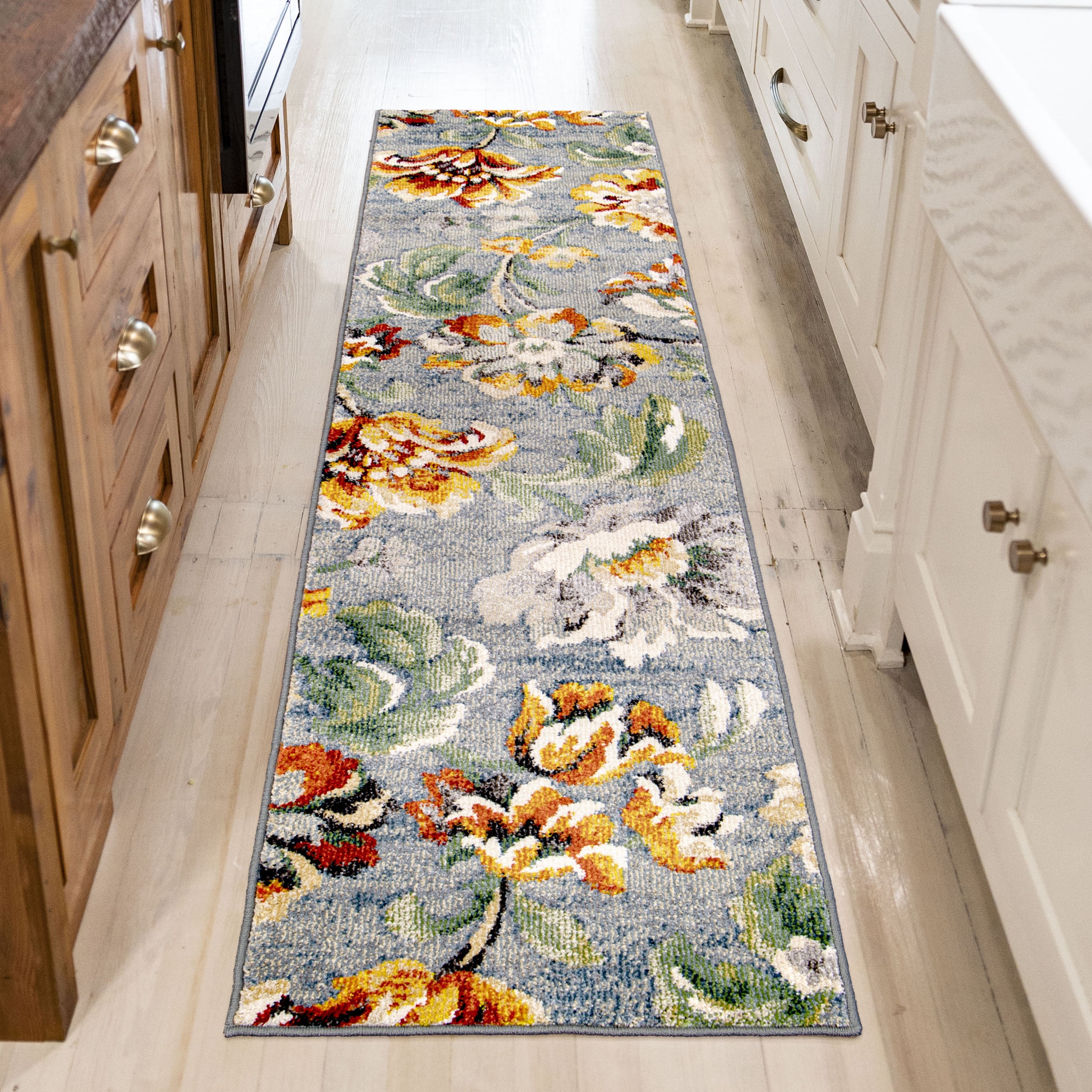 Simply Southern Cottage Franklin Floral 2' X 8' Light Blue Runner Rug