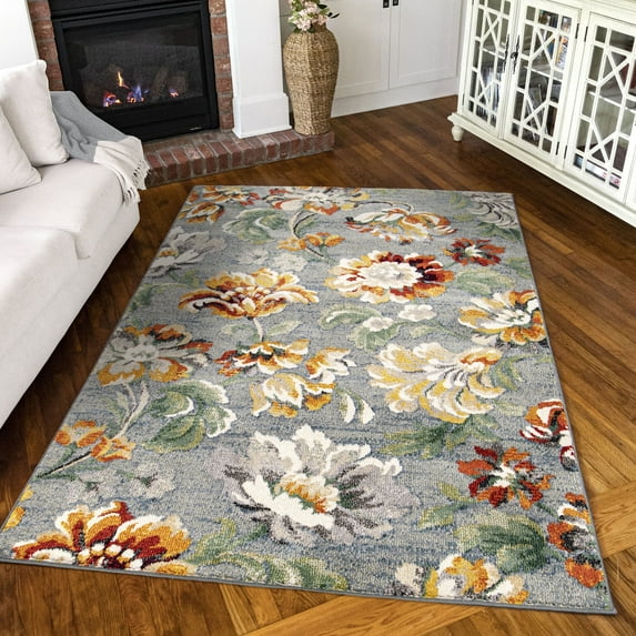 Simply Southern Cottage Franklin Floral 9' X 12' Light Blue Area Rug