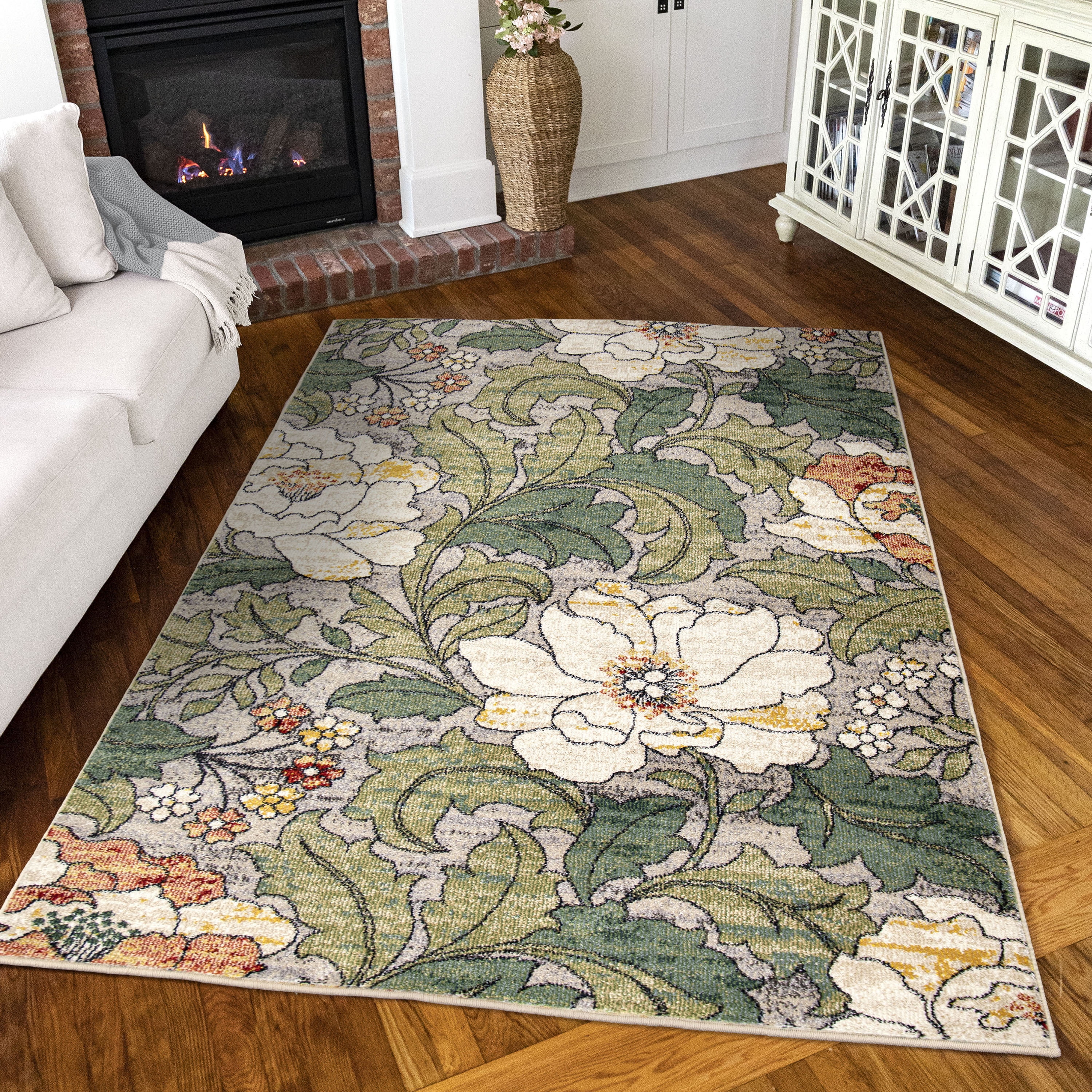 Jefferson Light Grey Floral 6' x 9' Synthetic Area Rug