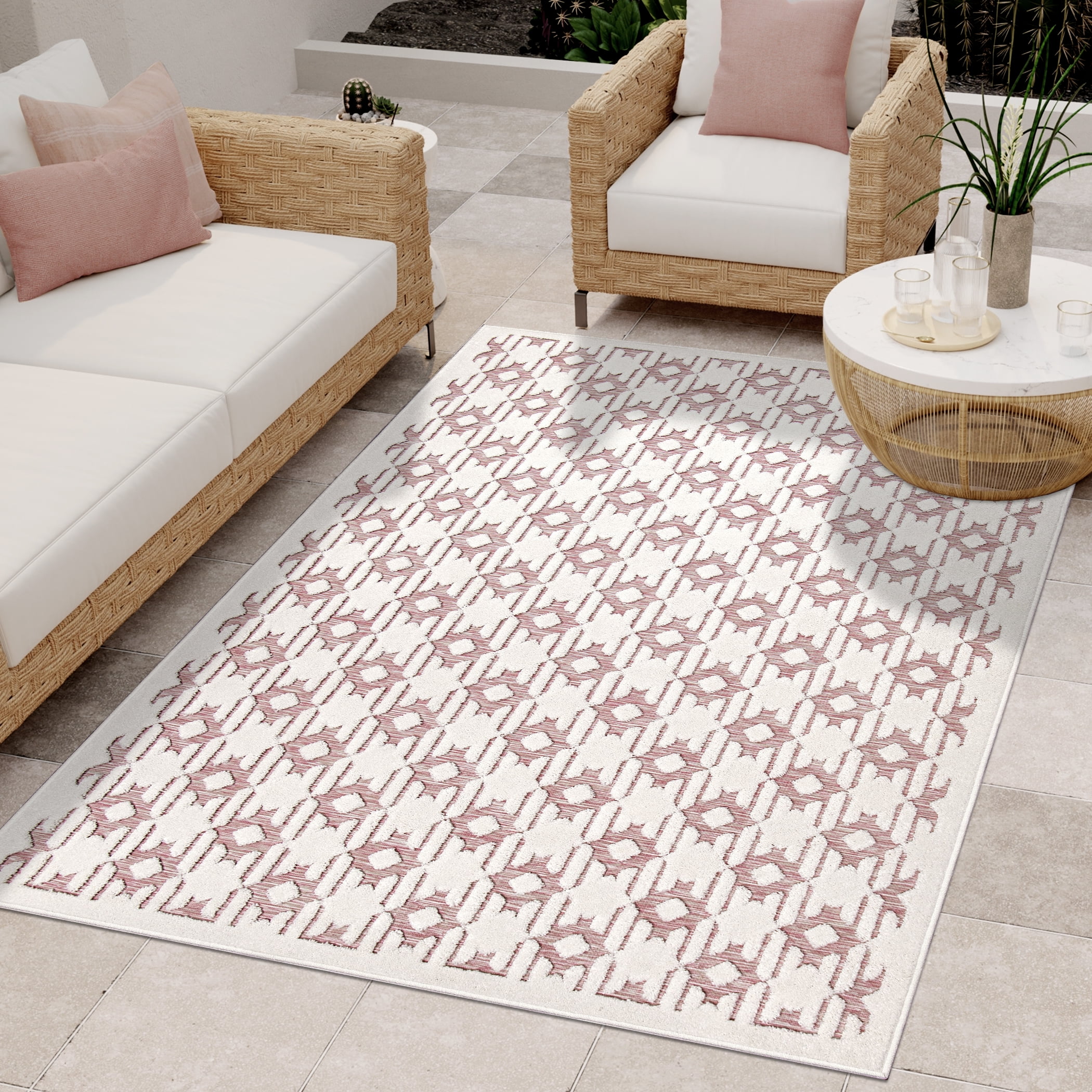 Simply Southern Cottage Minden 8' X 10' Pink Geometric Area Rug ...