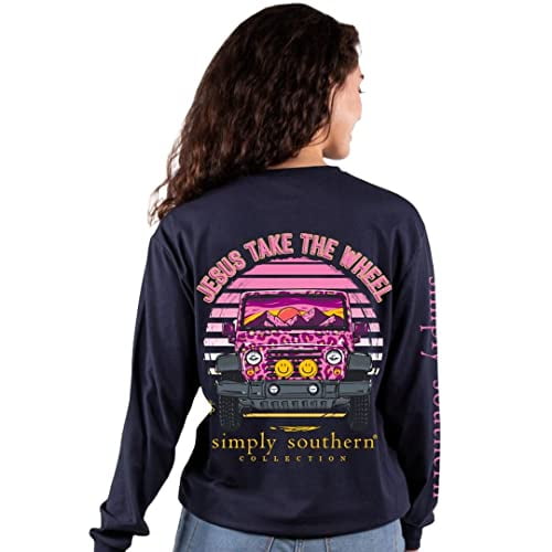 Simply Southern - Jesus TAKE The Wheel Long Sleeve T-Shirt Navy - XX-Large