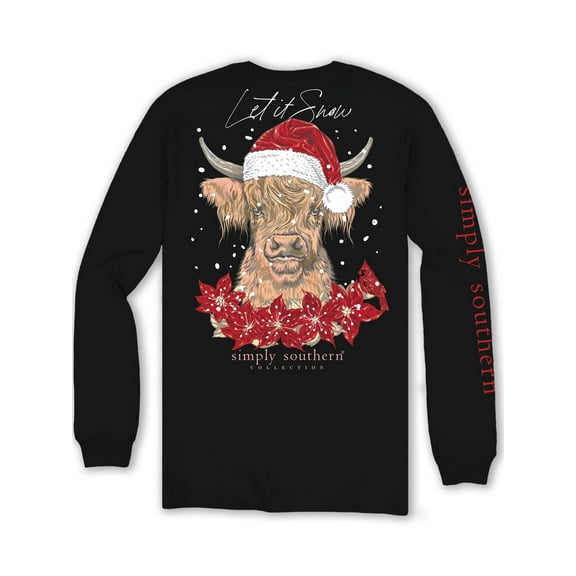 Simply Southern Ladies Snow Cow Graphic Black T-Shirt LS-SNOWCOW-BLACK