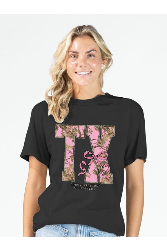 Simply Southern Texas Camo Bow Black T-Shirt