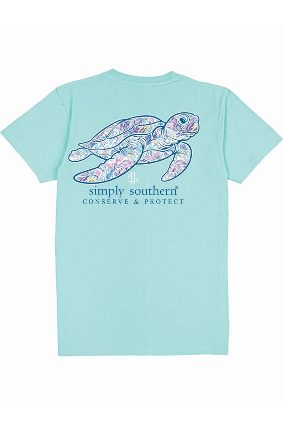 Simply Southern Turtle Tracker Abstract Aqua T-Shirt